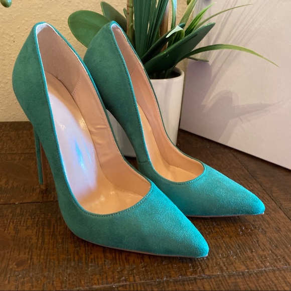 New Eldof Green Suede High Heels Size 6 - Picture 4 of 10